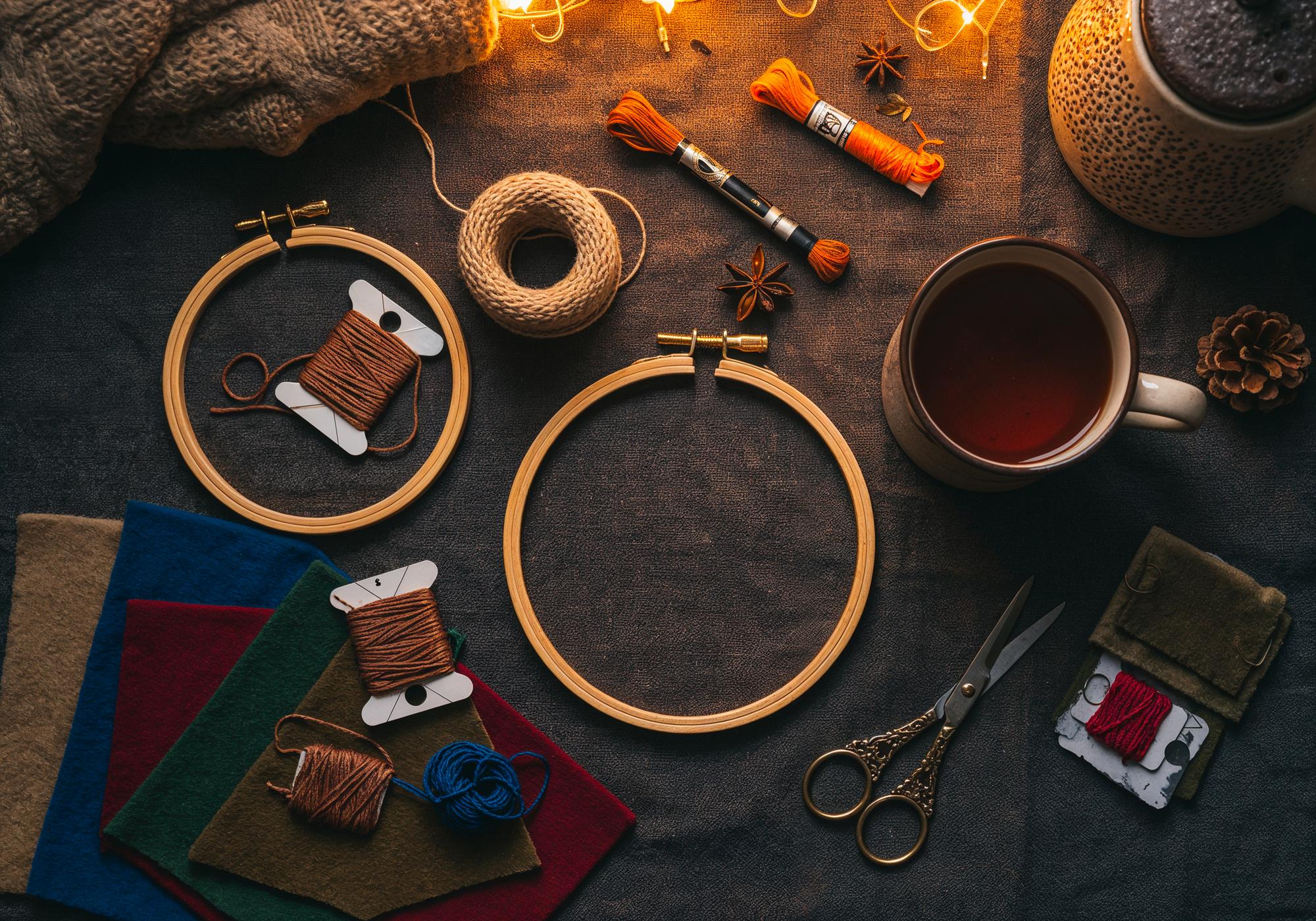 Kit di materiali per ricamo su fondo neutro
